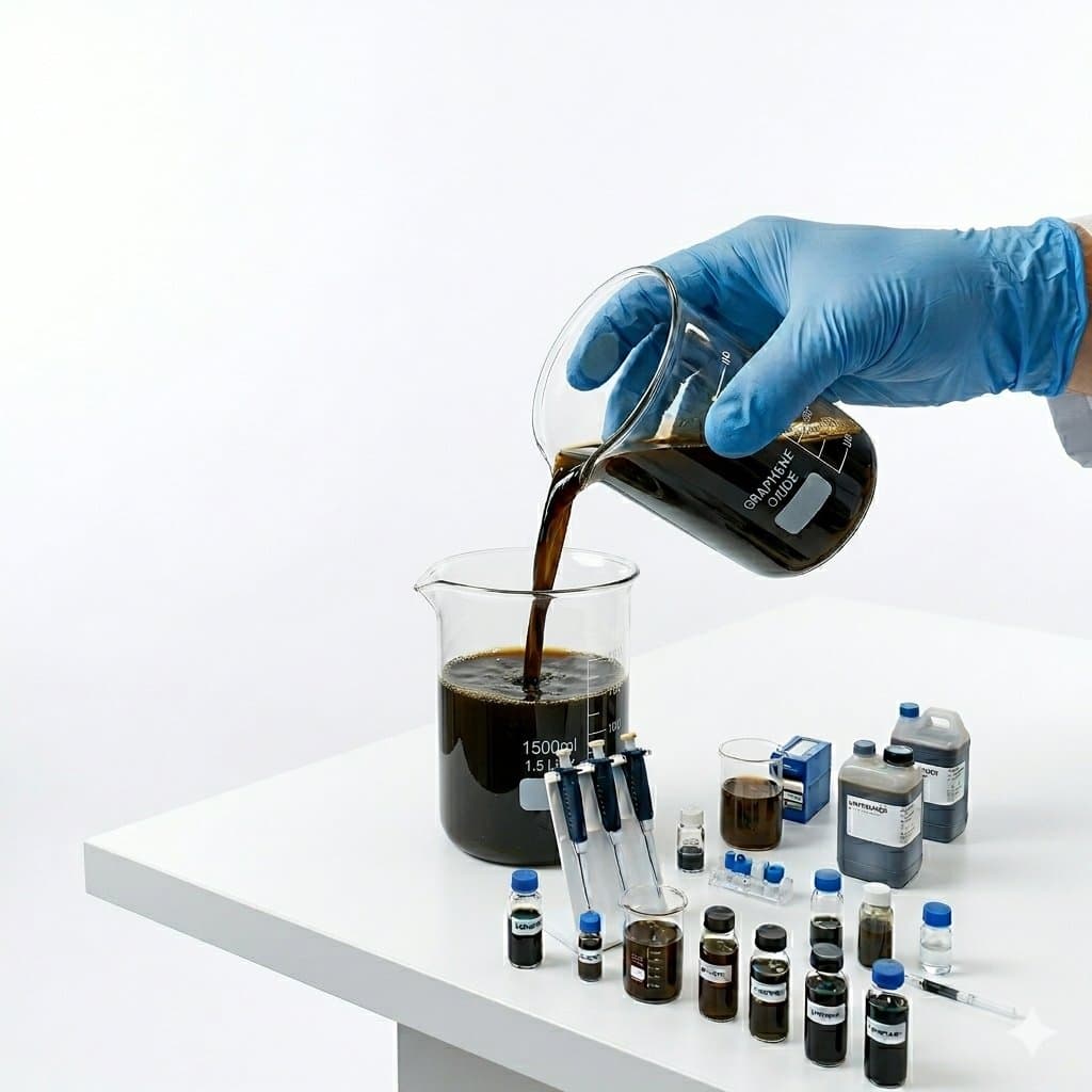 Graphene oxide dispersion being decanted in the lab